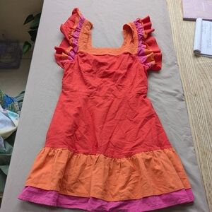 Colorblock Ruffle Sundress - Coral, Orange & Pink